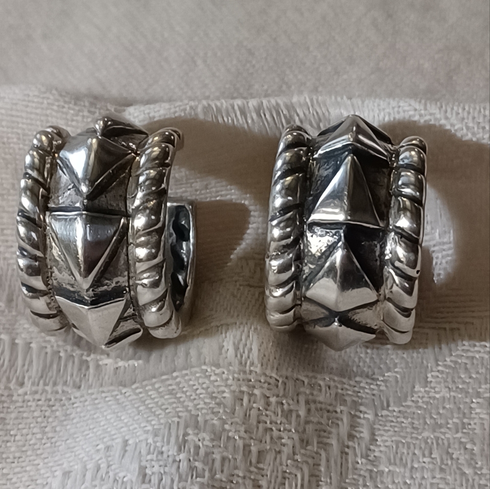 Dian Malouf Vintage Chunky Huggy Hoops, Sterling Silver